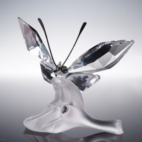 Swarovski Crystal Figurine, Butterfly on Leaf