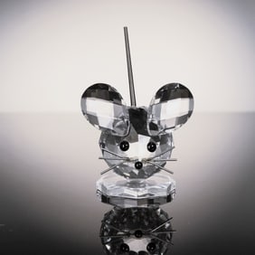Swarovski Crystal Figurine, Mouse with Metal Whiskers and Coil Tail
