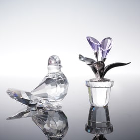 2pc Swarovski Crystal Figurines, Dove and Calla Lillies