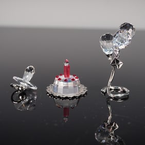 3pc Swarovski Crystal Memories Figurines, Birthday Cake, Pacifier, Balloons