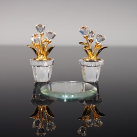 4pc Swarovski Crystal Memories Figurines with Base, Flowers and Inkwell