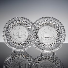 2pc Waterford Crystal 12 Days of Christmas Trays, Geese & Maids
