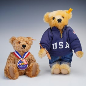2pc Steiff U.S.A Themed Stuffed Bears, Sammi & Varsity