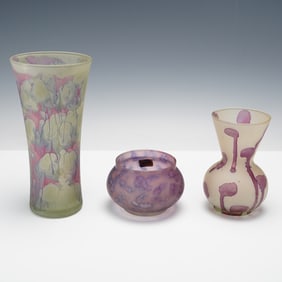 3pc Hand Painted by Ilanit Art Glass Vases