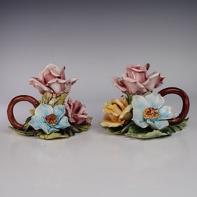 2pc Capodimonte Porcelain Candleholders
