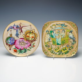 2pc Hutschenreuther Porcelain Wedding and Zodiac Cabinet Plates