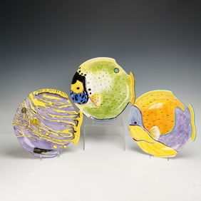 3pc Studio Nova Ceramic Art Plates, Coral Fish