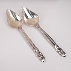 2pc Georg Jensen Sterling Silver Teaspoons, Acorn