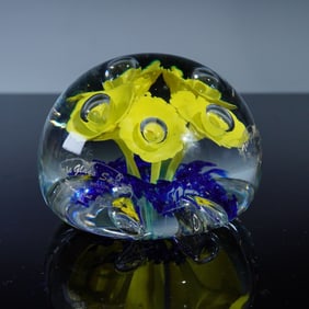 The Glass Swan Floral Crystal Paperweight