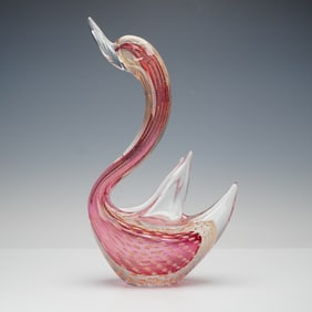 Murano-Style Gold Fleck Glass Swan Sculpture