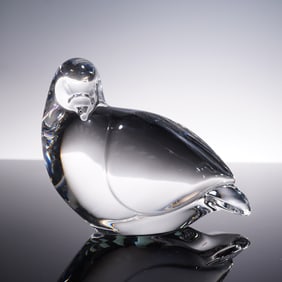 Val St. Lambert Crystal Figurine, Bird, Signed De Sousa