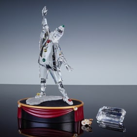 4pc Swarovski Crystal Figurine, Plaque, Pin and Base, Pierrot