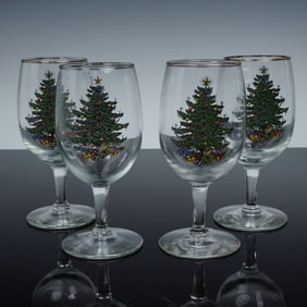 4pc Cuthbertson Wine Glasses, Christmas Tree