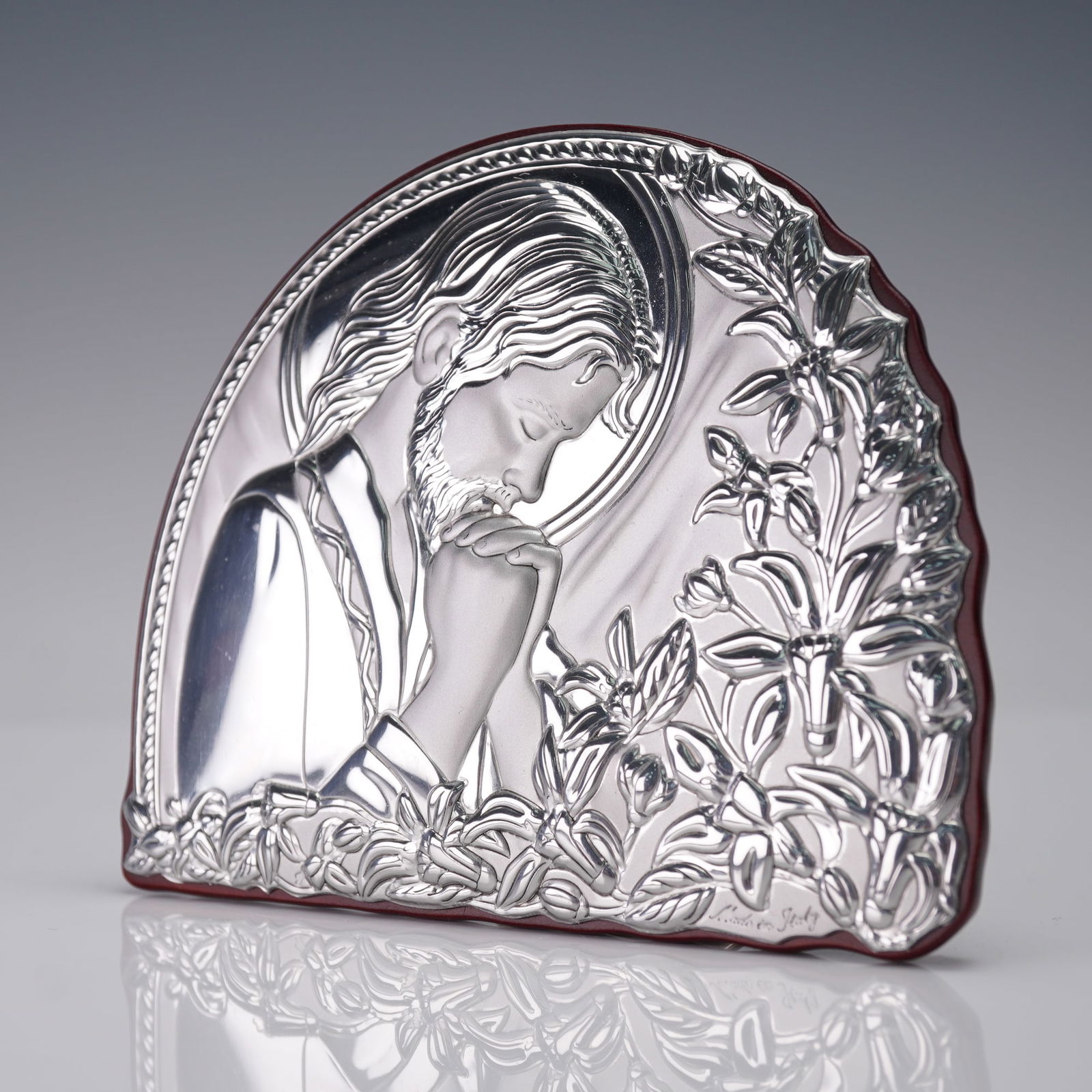 Italian Silver-Tone Relief Plaque of Jesus in Prayer (1 of 4)