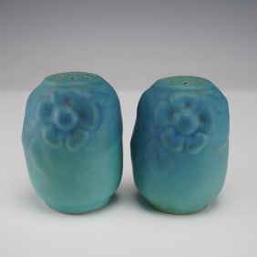 Van Briggle Pottery Floral Turquoise Salt & Pepper Shakers