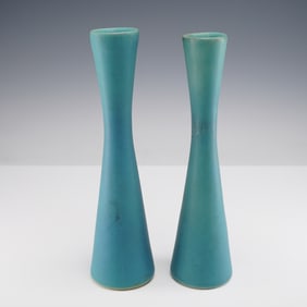 Pair of Van Briggle Pottery Turquoise Bud Vases