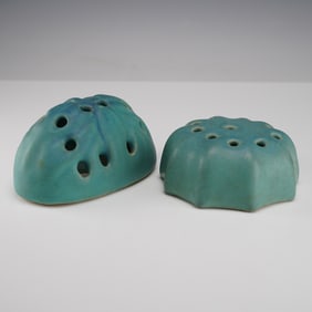 2pc Van Briggle Pottery Turquoise Flower Frogs