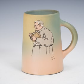Weller Pottery Handled Mug with Monk Decoration
