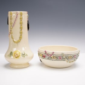 Weller Pottery Pearl Vase with Complementary Matching Bowl