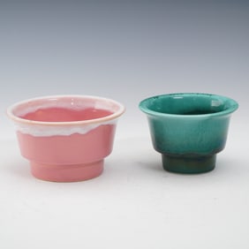 2pc Roseville Pottery Planters, Pasadena and Green Glaze