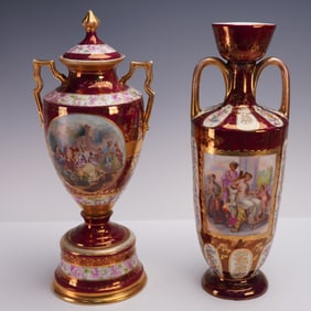 Pair of Oscar Schlegelmilch St Kilian Vienna Style Porcelain Vases