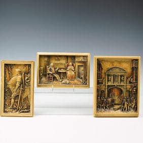 3pc English Ceramic Relief Art Plaques