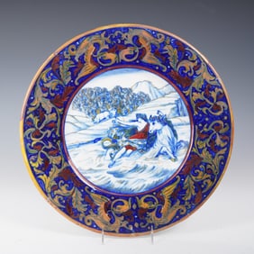 Italian Majolica Wall Plate, Ratto di Europa, Signed Gualdo T. & Initialed