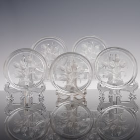 5pc Val Saint Lambert Floral Intaglio Glass Coasters