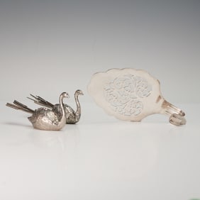 3pc Rand Silverplated Cake Slicer plus Swan Holders with Cocktail Sticks