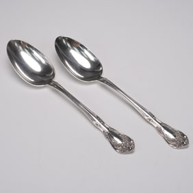 2pc Alvin Sterling Silver Chateau Rose Serving Spoons