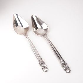 2pc Georg Jensen Sterling Silver Grapefruit Spoons, Acorn