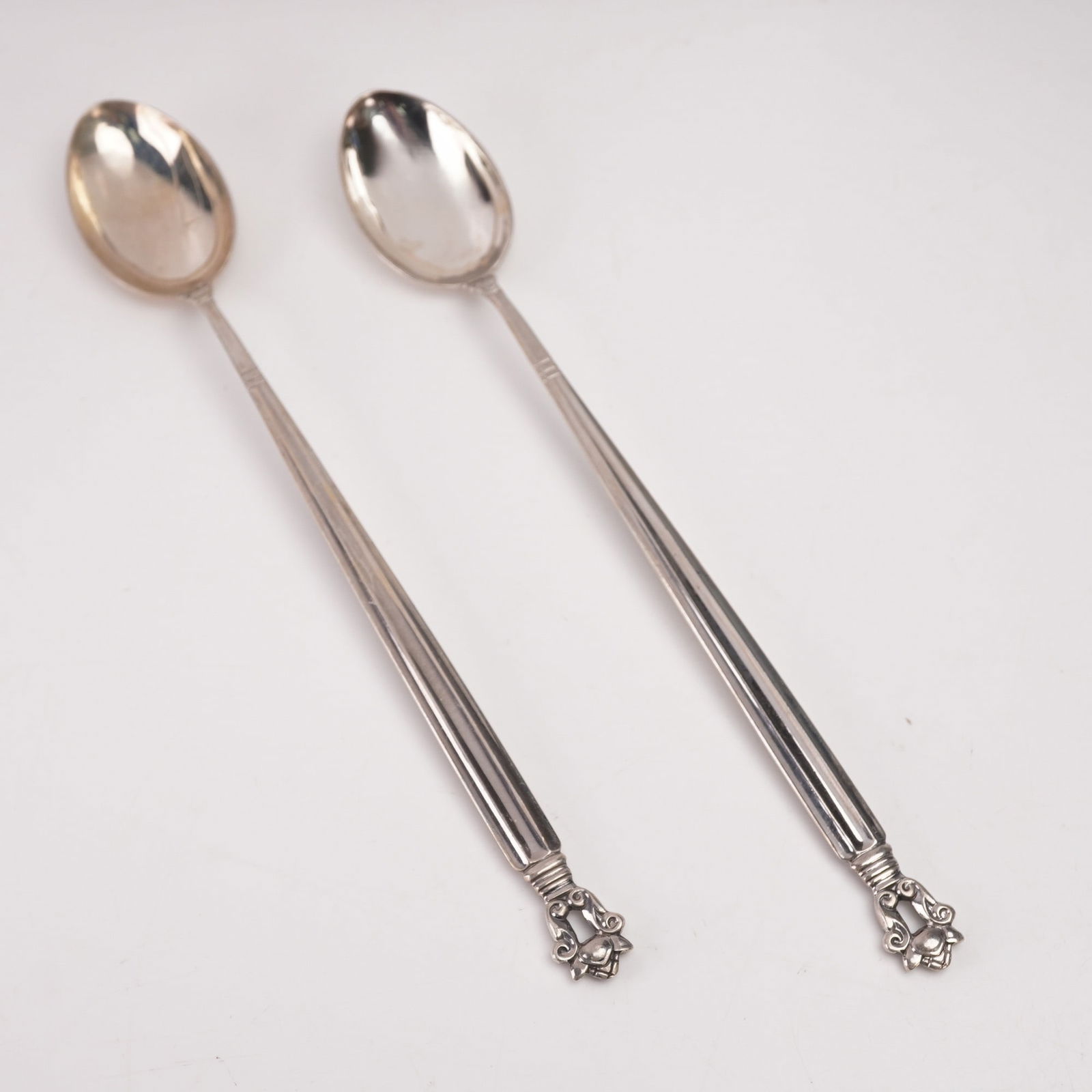 2pc Georg Jensen Sterling Silver Ice Tea Spoons, Acorn (1 of 6)