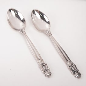 2pc Georg Jensen Sterling Silver Teaspoons, Acorn