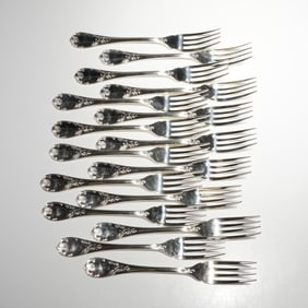 16pc Christofle Silver Plated Dinner Forks, Marly