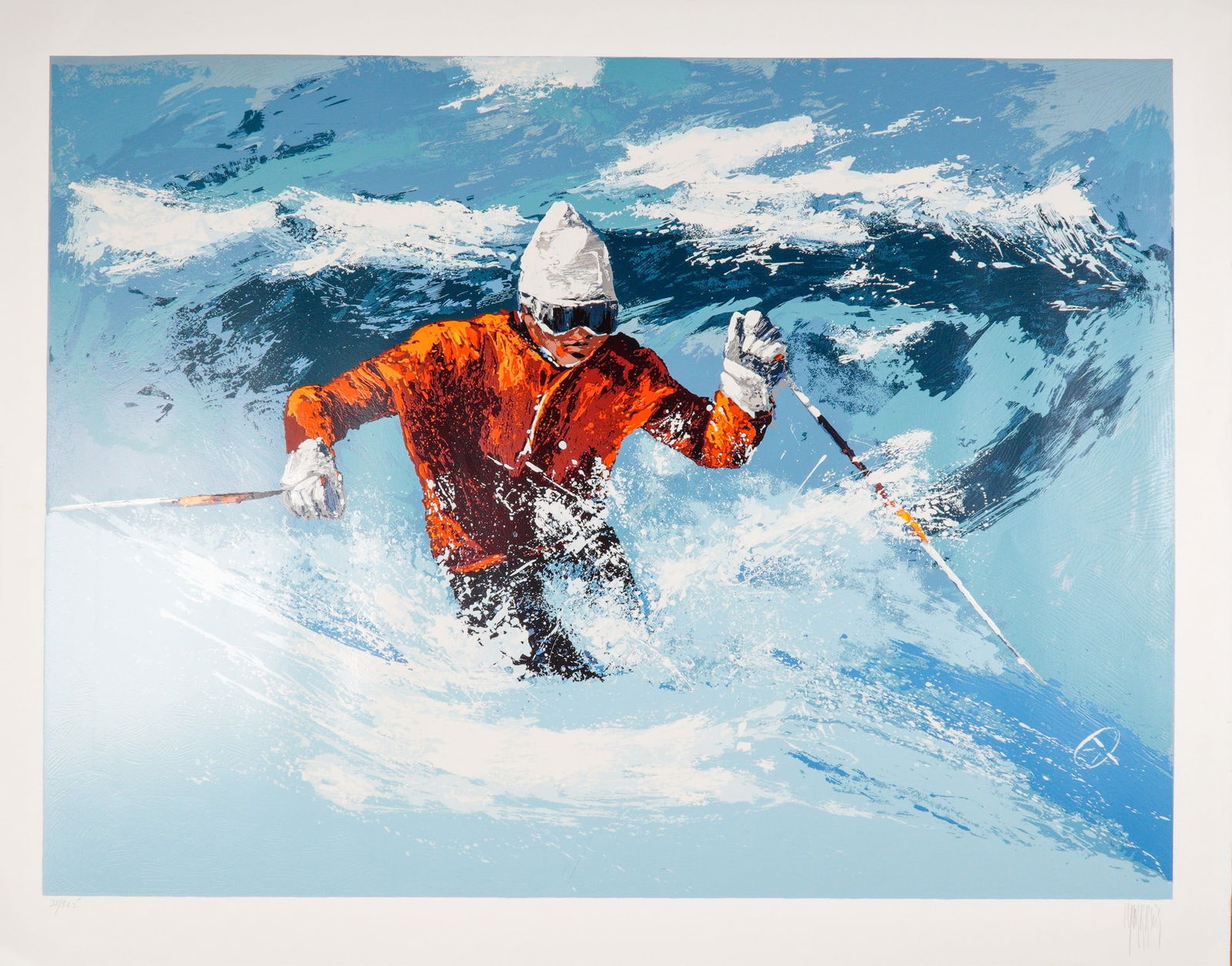 Mark King, Serigraph on Paper, Skier in Powder Snow, Signed & Numbered (1 of 7)