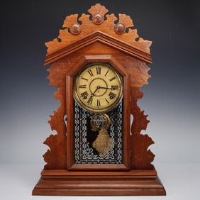 William L. Gilbert Victorian Walnut Mantel Clock with Brass Pendulum