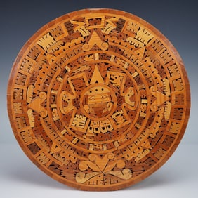 Handcrafted Wooden Aztec Calendar Plaque