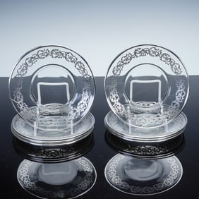 8pc Silver Toned Art Glass Plates