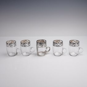 5pc Silver Overlay Glass Mugs