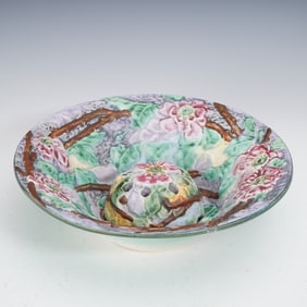 Weller Pottery Silvertone Floral Epergne Bowl with Flower Frog