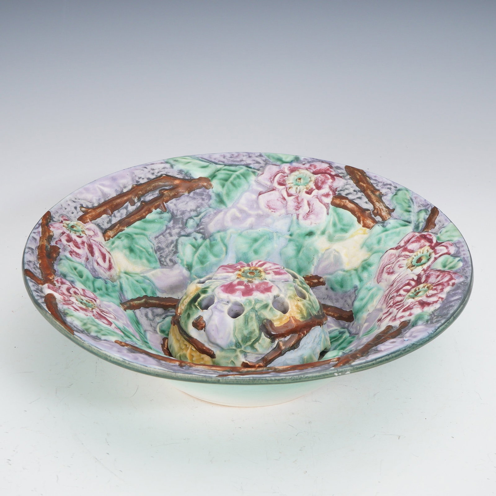 Weller Pottery Silvertone Floral Epergne Bowl with Flower Frog (1 of 4)