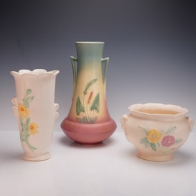 3pc Hull Floral Art Pottery Vases