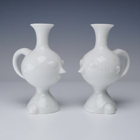 2pc Rosenthal Bjorn Wiinblad Face Candlesticks