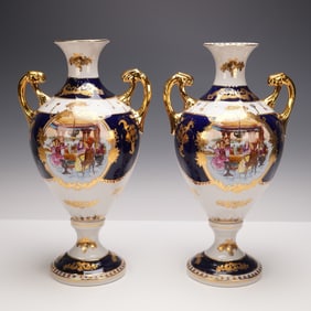 Pair of Limoges France Fine Porcelain Urn Style Vases