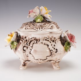 Capodimonte Italian Porcelain Covered Box with Rose Accents