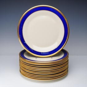 14pc Lenox Blue Band and Gold Rim Dinner Plates