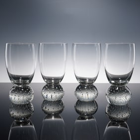 4pc Art Glass Tumblers with Controlled Bubble Bases