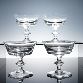 4pc Val St Lambert Crystal Champagne Glasses, State Plain