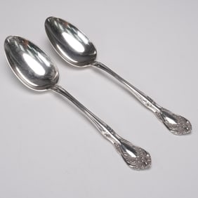 2pc Alvin Sterling Silver Chateau Rose Serving Spoons