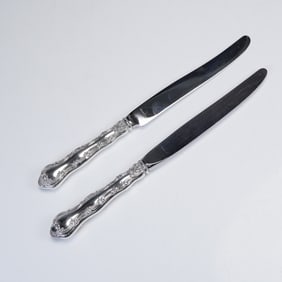2pc Alvin Sterling Silver Dinner Knives, French Scroll Pattern